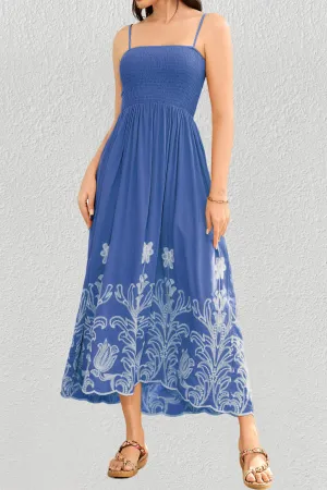 Boho Spaghetti Strap Embroidery Cover up Dress