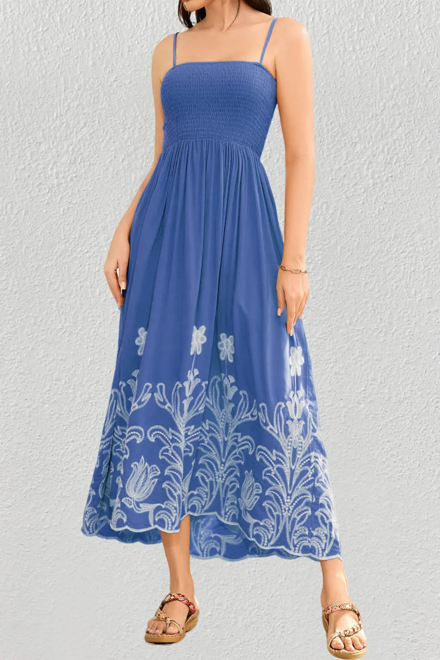 Boho Spaghetti Strap Embroidery Cover up Dress