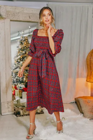 Bordeaux Plaid Maxi Dress for the Holidays
