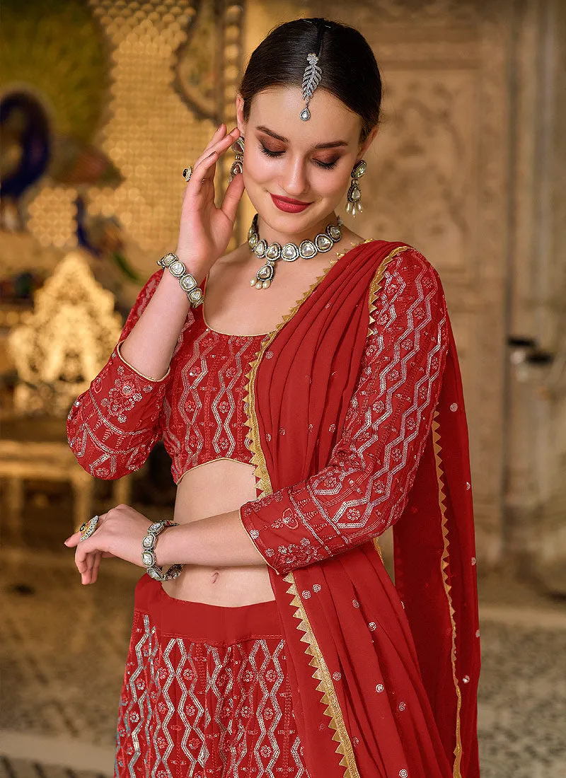 Bridal Red Sequence Embroidered Georgette Lehenga Choli