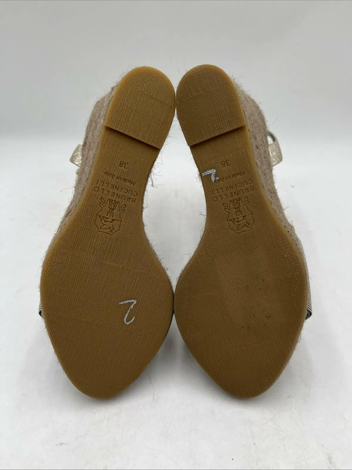 Brunello Cucinelli APRES Leather Open Toe Ankle Strap Espadrille Sandals Size 38 - Very Good