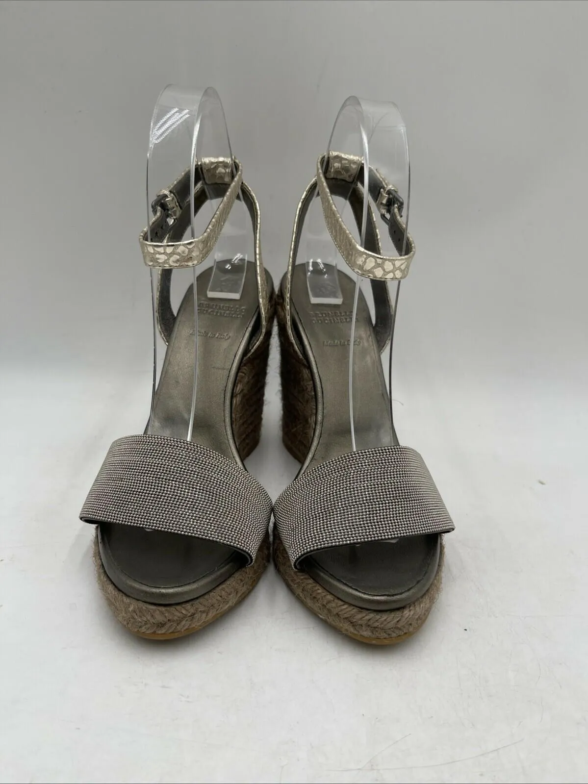 Brunello Cucinelli APRES Leather Open Toe Ankle Strap Espadrille Sandals Size 38 - Very Good