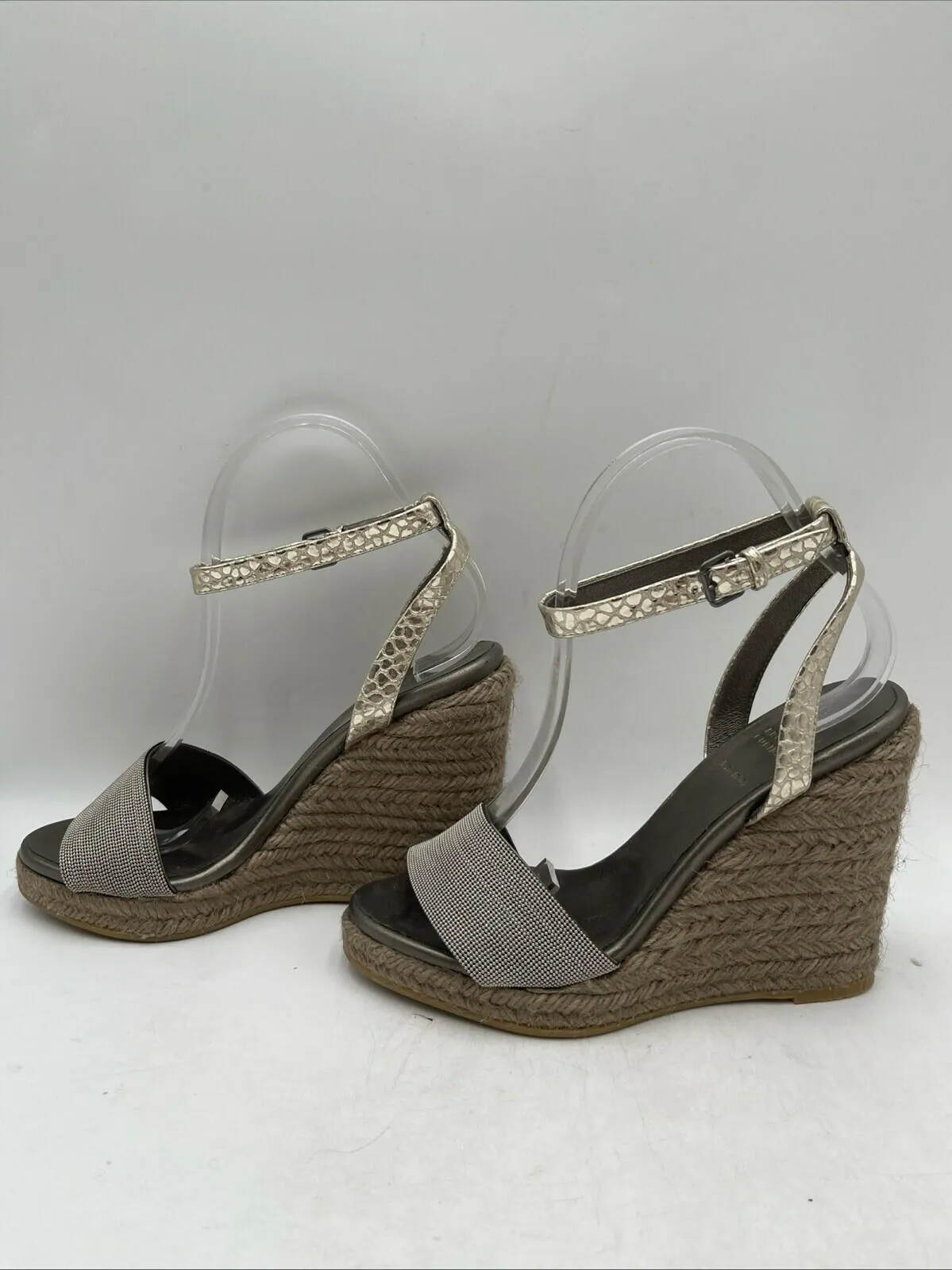 Brunello Cucinelli APRES Leather Open Toe Ankle Strap Espadrille Sandals Size 38 - Very Good