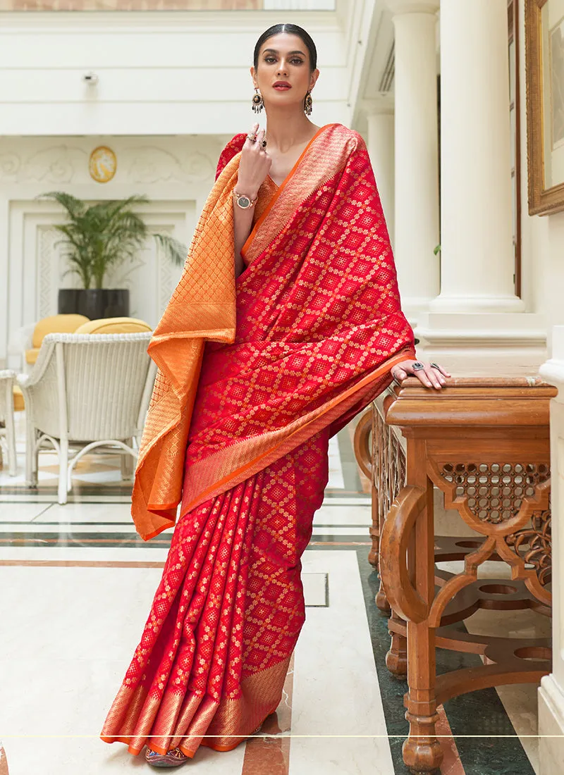 Burnt Orange Patola Silk Saree