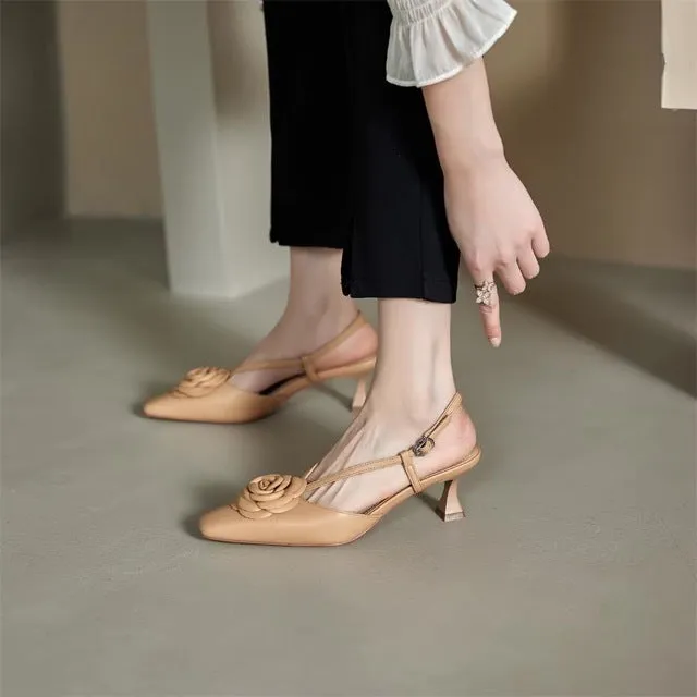 Caden Slingback Kitten Heel Leather Pumps