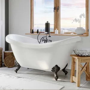 Cambridge Plumbing Acrylic Double Ended Clawfoot Bathtub 68" X 28" with no Faucet Drillings and Complete Oil Rubbed Bronze Plumbing Package