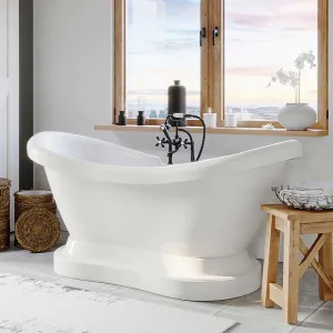 Cambridge Plumbing Acrylic Double Ended Pedestal Slipper Bathtub 68" X 28" with 7" Deck Mount Faucet Drillings