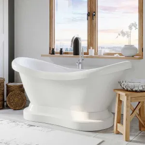 Cambridge Plumbing Acrylic Double Ended Pedestal Slipper Bathtub 68" X 28" with No Faucet Drillings