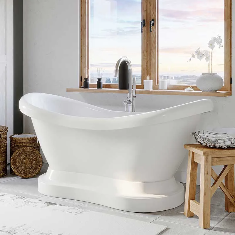 Cambridge Plumbing Acrylic Double Ended Pedestal Slipper Bathtub 68" X 28" with No Faucet Drillings