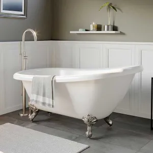 Cambridge Plumbing Acrylic Slipper Bathtub 61" X 28" with No Faucet Drillings and Brushed Nickel Feet