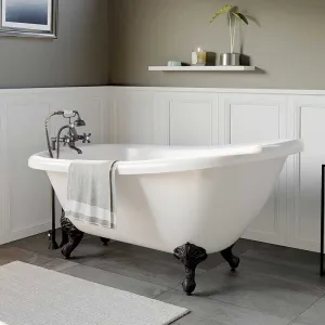 Cambridge Plumbing Acrylic Slipper Bathtub 67" X 28" with 7" Deck Mount Faucet Drillings and British Telephone Style Faucet Complete Oil Rubbed Bronze Plumbing Package