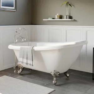 Cambridge Plumbing Acrylic Slipper Bathtub 67" X 28" with 7" Deck Mount Faucet Drillings and Complete Brushed Nickel Plumbing Package