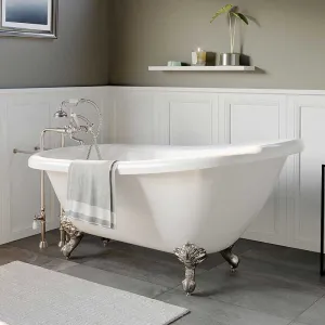 Cambridge Plumbing Acrylic Slipper Bathtub 67" X 28" with no Faucet Drillings and Complete Brushed Nickel Plumbing Package