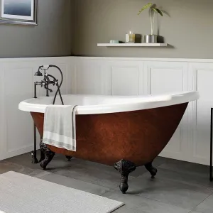 Cambridge Plumbing Acrylic Slipper Clawfoot Bathtub 61"x30" Faux Copper Bronze Finish on Exterior with 7" Deck Mount Faucet Drillings and Oil Rubbed Bronze Feet