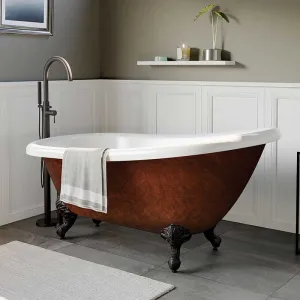Cambridge Plumbing Acrylic Slipper Clawfoot Bathtub 61"x30" Faux Copper Bronze Finish on Exterior with No Deck Mount Faucet Drillings and Oil Rubbed Bronze Feet