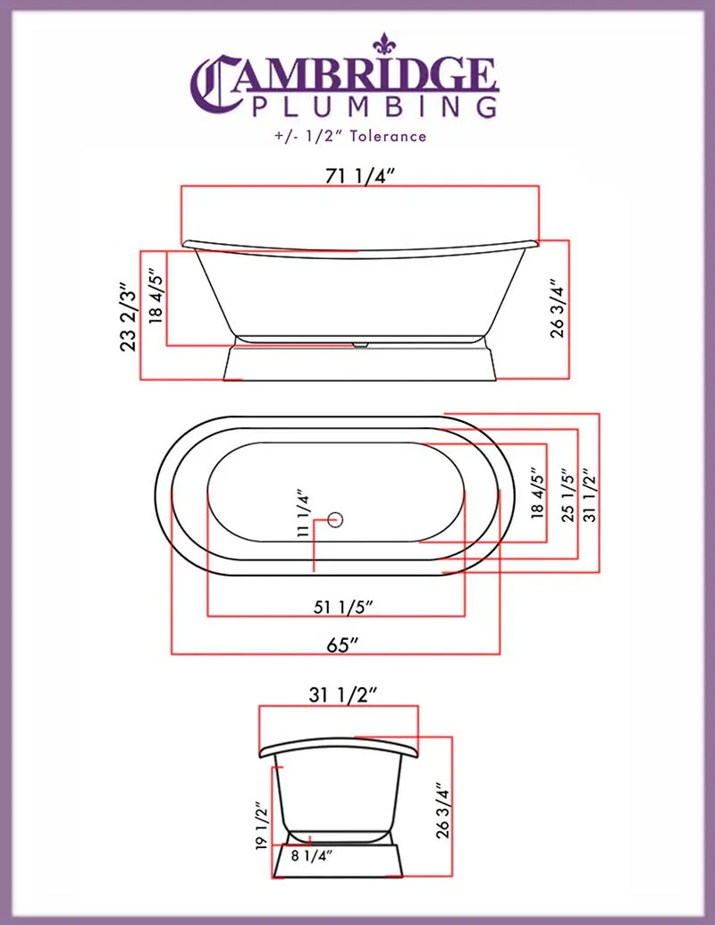 Cambridge Plumbing Cast Iron Double Ended Slipper Tub 71" X 30" with No Faucet Drillings and Complete Free Standing British Telephone Faucet and Hand Held Shower e Brushed Nickel Plumbing Package