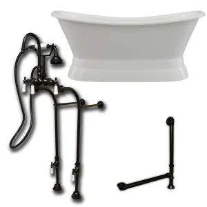 Cambridge Plumbing Cast Iron Double Ended Slipper Tub 71" X 30" with no Faucet Drillings and Complete Oil Rubbed Bronze Free Standing English Telephone Style Faucet with Hand Held Shower Assembly Plumbing Package