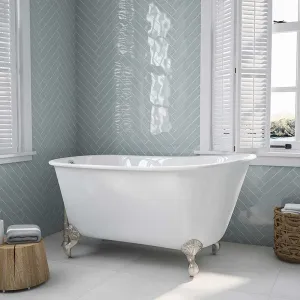 Cambridge Plumbing Cast Iron Swedish Slipper Tub 54" X 30" with No Faucet Drillings and Brushed Nickel Feet