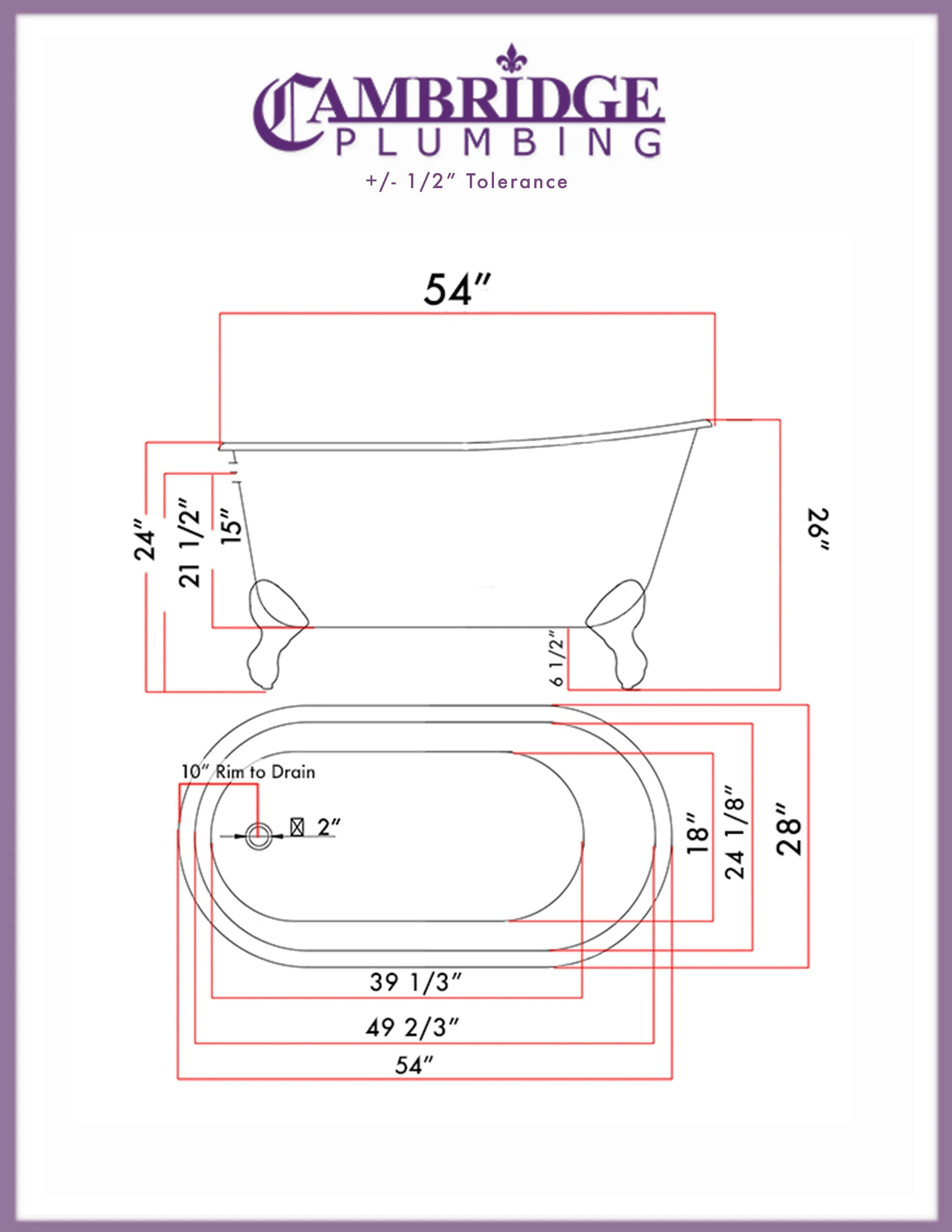 Cambridge Plumbing Cast Iron Swedish Slipper Tub 54" X 30" with no Faucet Drillings and Complete Brushed Nickel Free Standing English Telephone Style Faucet with Hand Held Shower Assembly Plumbing Package