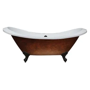 Cambridge Plumbing Copper Bronze Extra Large Acrylic Double Slipper Clawfoot Tub, Brushed Nickel Feet and No Faucet Holes