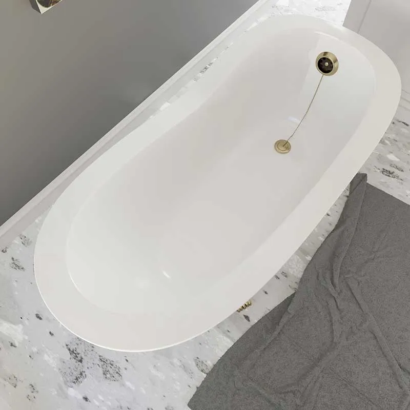Cambridge Plumbing Dolomite Mineral Composite Clawfoot Slipper Tub with Antique Brass Feet and Drain Assembly 62 x 30