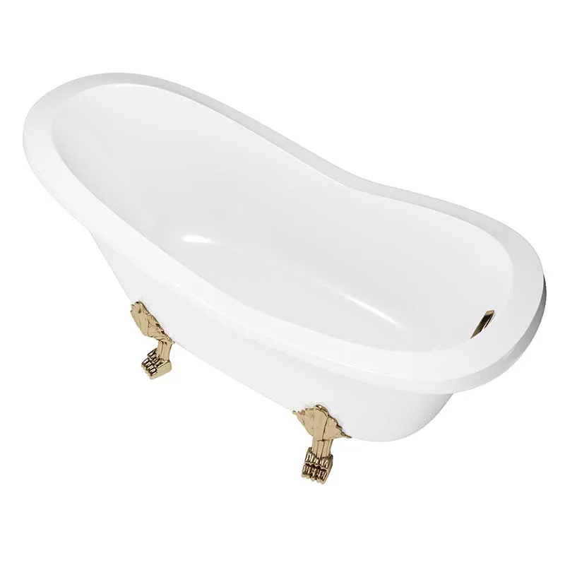 Cambridge Plumbing Dolomite Mineral Composite Clawfoot Slipper Tub with Antique Brass Feet and Drain Assembly 62 x 30