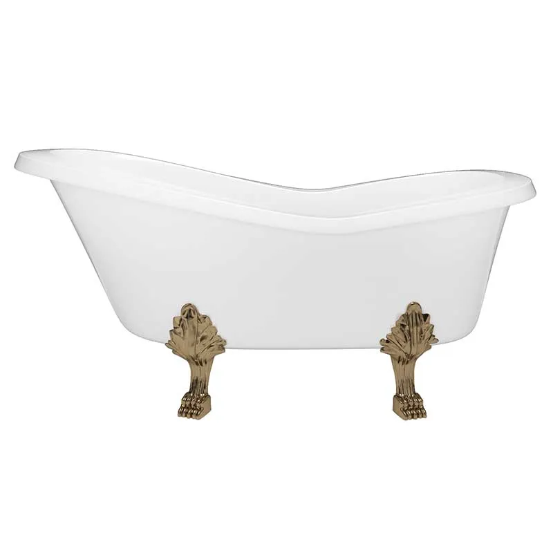 Cambridge Plumbing Dolomite Mineral Composite Clawfoot Slipper Tub with Antique Brass Feet and Drain Assembly 62 x 30