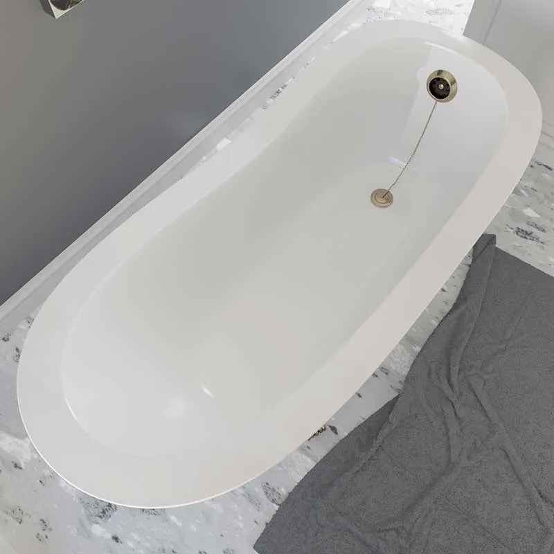 Cambridge Plumbing Dolomite Mineral Composite Clawfoot Slipper Tub with Antique Brass Feet and Drain Assembly 66 x 30