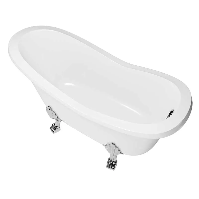 Cambridge Plumbing Dolomite Mineral Composite Clawfoot Slipper Tub with Polished Chrome Feet and Drain Assembly 62 x 30