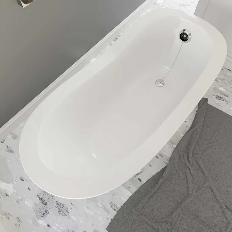 Cambridge Plumbing Dolomite Mineral Composite Clawfoot Slipper Tub with Polished Chrome Feet and Drain Assembly 62 x 30