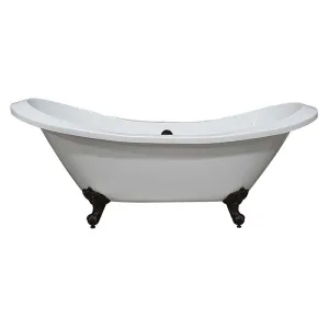 Cambridge Plumbing Extra Large Acrylic Double Slipper Clawfoot Tub, Oil Rubbe Bronze Feet and No Faucet Holes