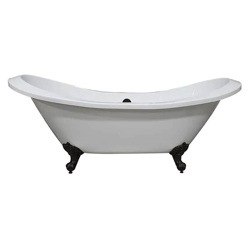 Cambridge Plumbing Extra Large Acrylic Double Slipper Clawfoot Tub, Oil Rubbe Bronze Feet and No Faucet Holes