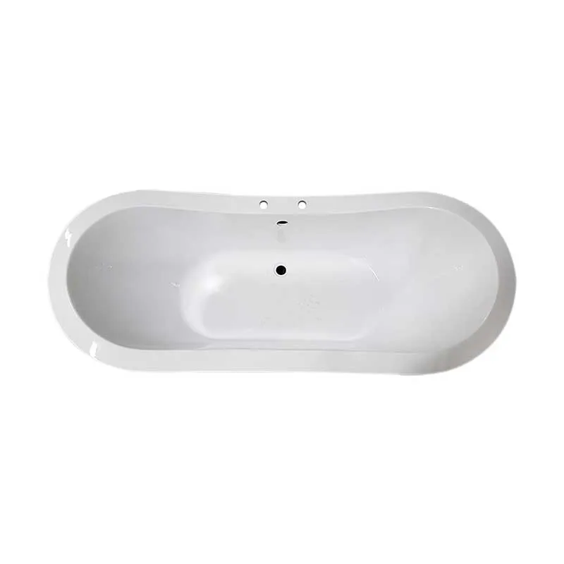 Cambridge Plumbing Extra Large Acrylic Double Slipper Clawfoot Tub, Polished Chrome Feet and Deck Mount Faucet Holes