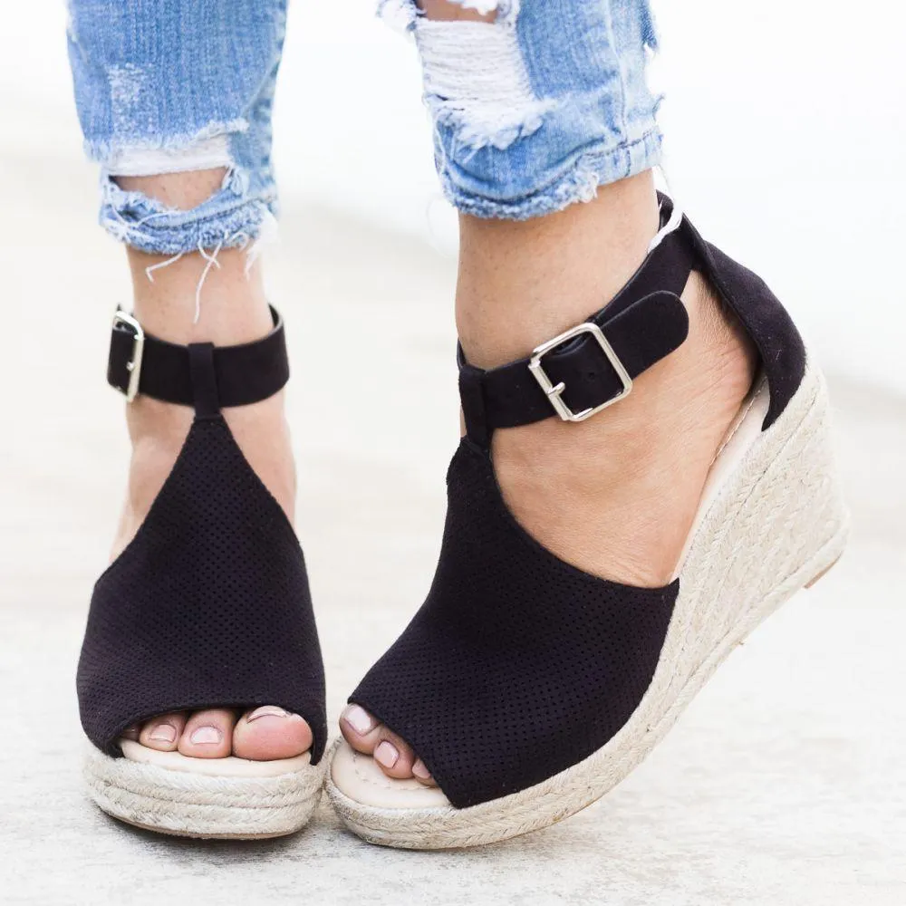 Chic Espadrille Wedges Adjustable Buckle Sandals