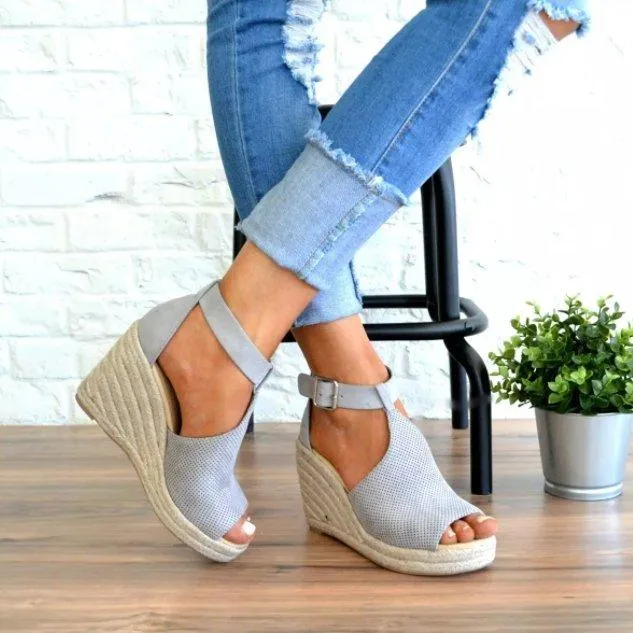Chic Espadrille Wedges Adjustable Buckle Sandals