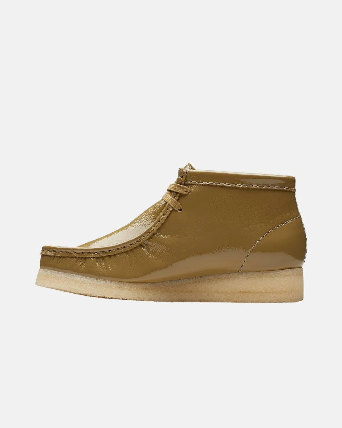 CLARKS ORIGINALS WOMENS WALLABEE BOOTS DARK OLIVE PATENT