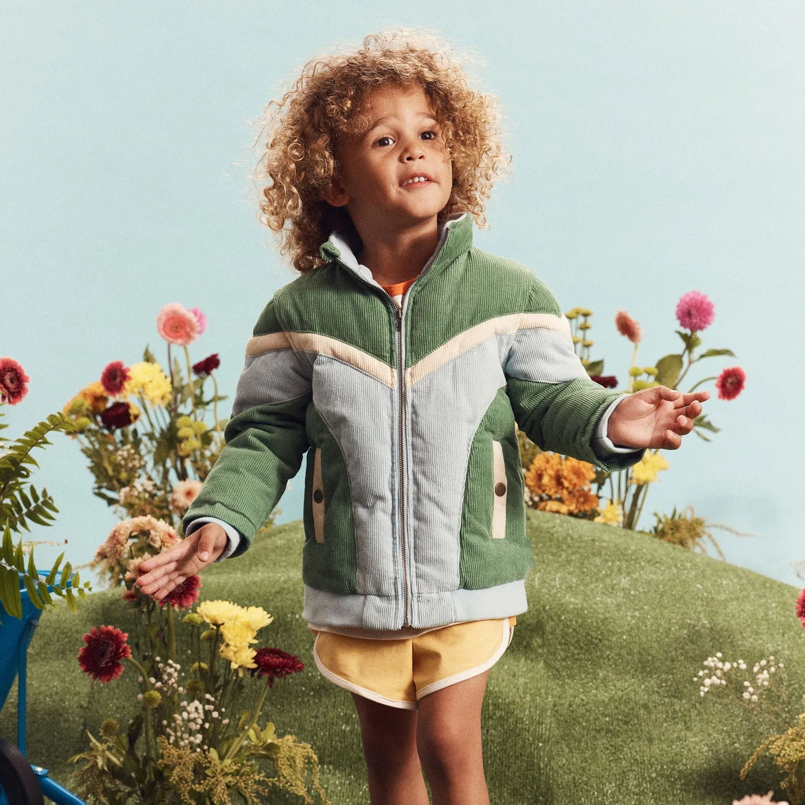 Convertible Cord Puffer Jacket - Ocean
