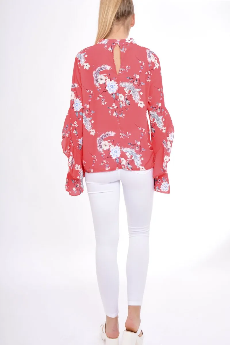 Coral Frill Long Sleeve Top - Lexi