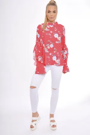Coral Frill Long Sleeve Top - Lexi