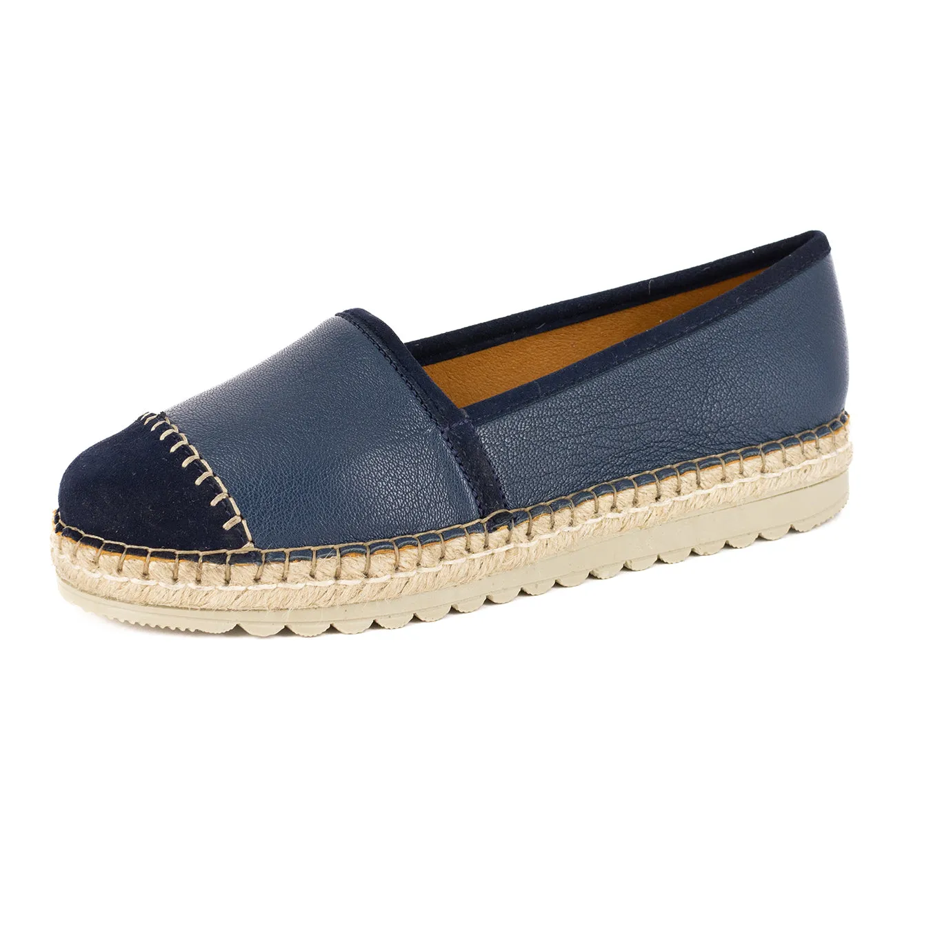Cottonou : Ladies Leather Espadrille in Denim Cayak & Navy Velour
