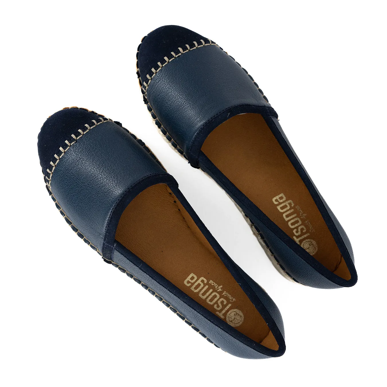 Cottonou : Ladies Leather Espadrille in Denim Cayak & Navy Velour