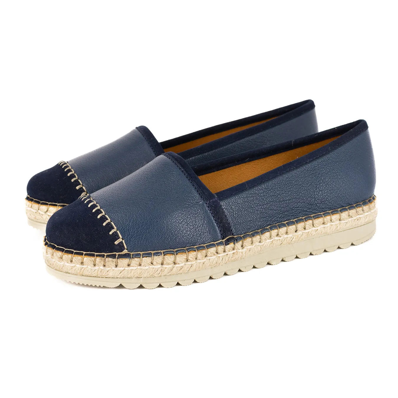 Cottonou : Ladies Leather Espadrille in Denim Cayak & Navy Velour