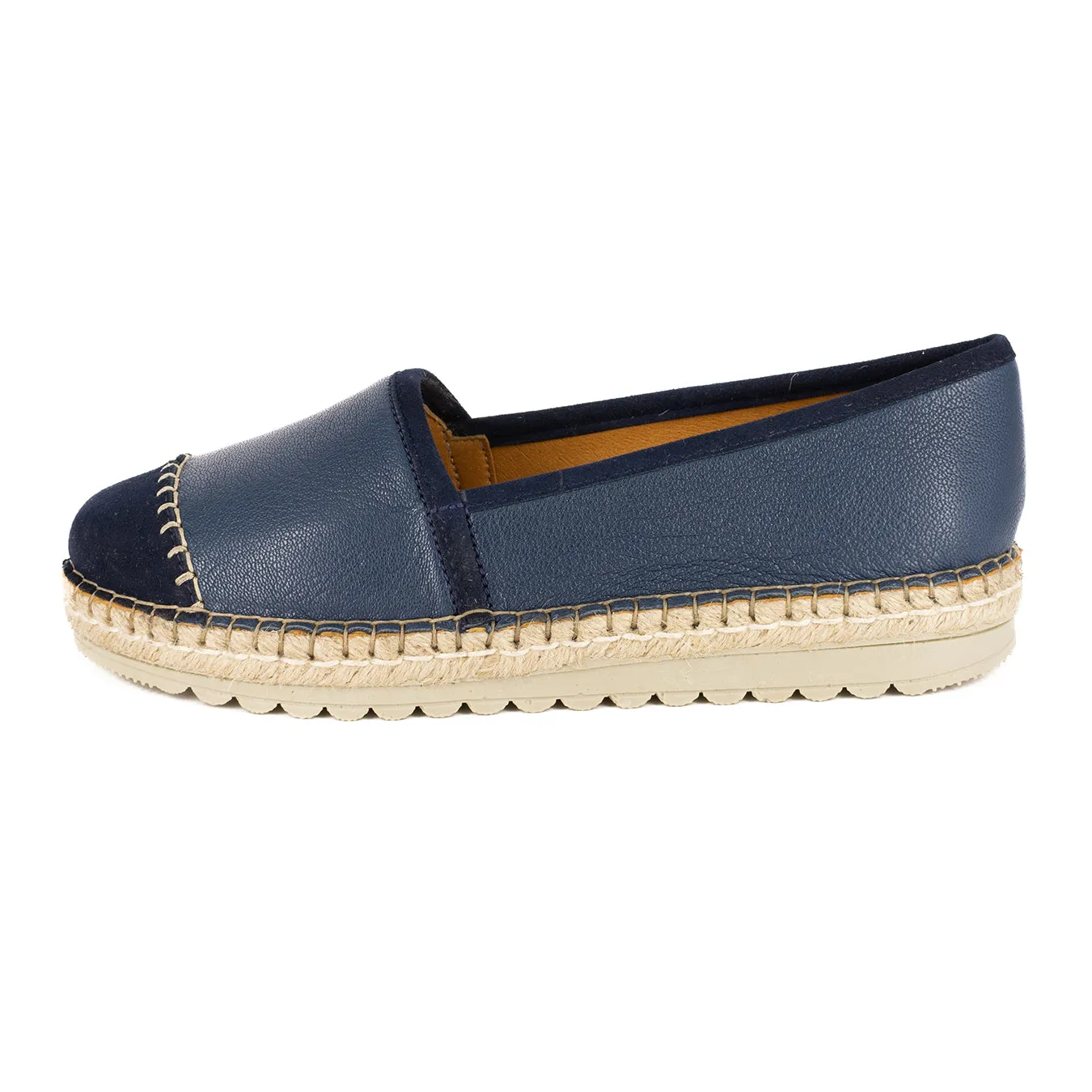 Cottonou : Ladies Leather Espadrille in Denim Cayak & Navy Velour