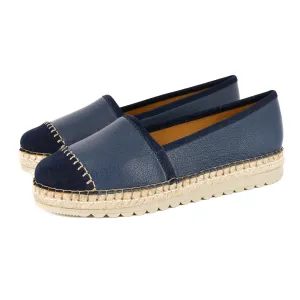 Cottonou : Ladies Leather Espadrille in Denim Cayak & Navy Velour