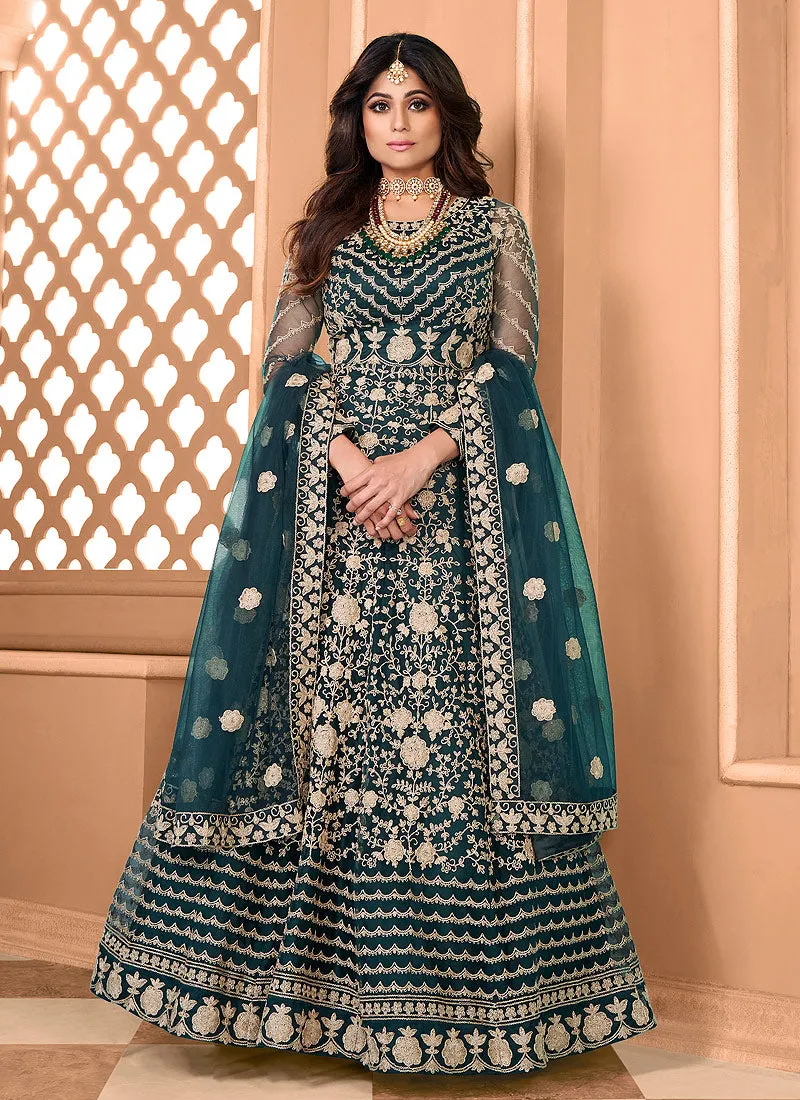 Dark Green Embroidery Wedding Anarkali Suit