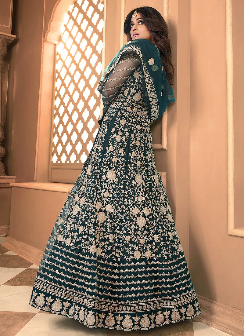 Dark Green Embroidery Wedding Anarkali Suit