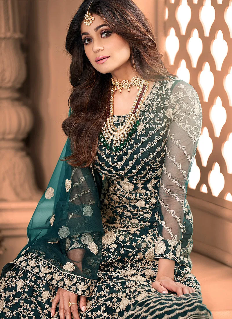 Dark Green Embroidery Wedding Anarkali Suit