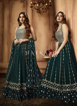 Dark Green Mirror Work Embroidered Traditional Anarkali Suit