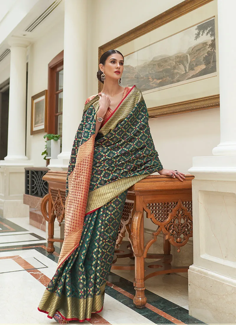Dark Green Patola Silk Saree