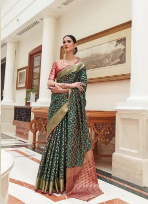 Dark Green Patola Silk Saree